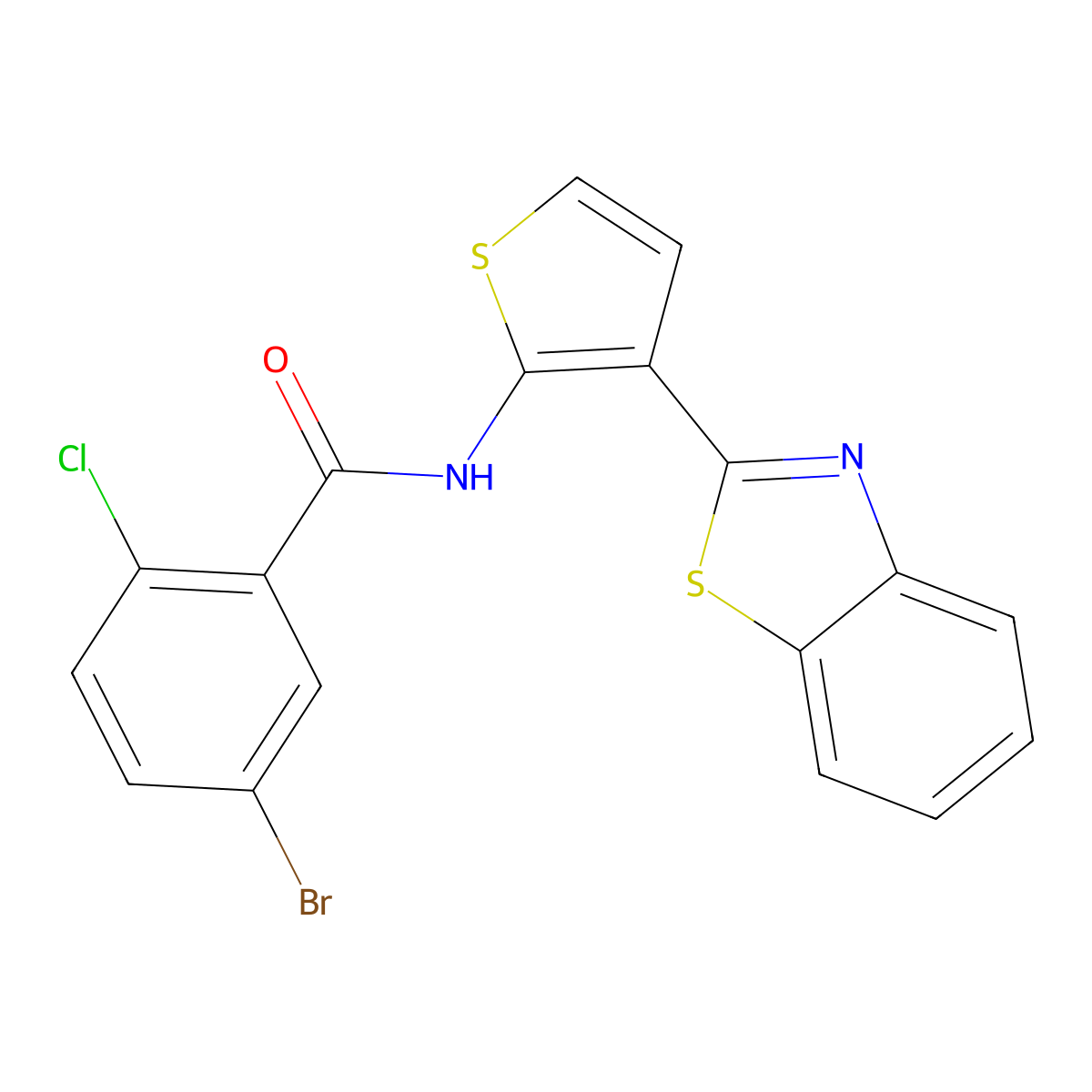 N-(3-(benzo[d]thiazol-2-yl)thiophen-2-yl)-5-bromo-2-chlorobenzamide molecular structure, CAS 1209938-85-1