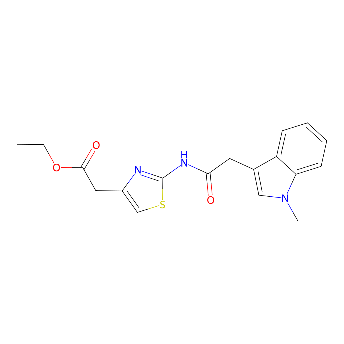 ethyl 2-(2-(2-(1-methyl-1H-indol-3-yl)acetamido)thiazol-4-yl)acetate molecular structure, CAS 1209942-32-4