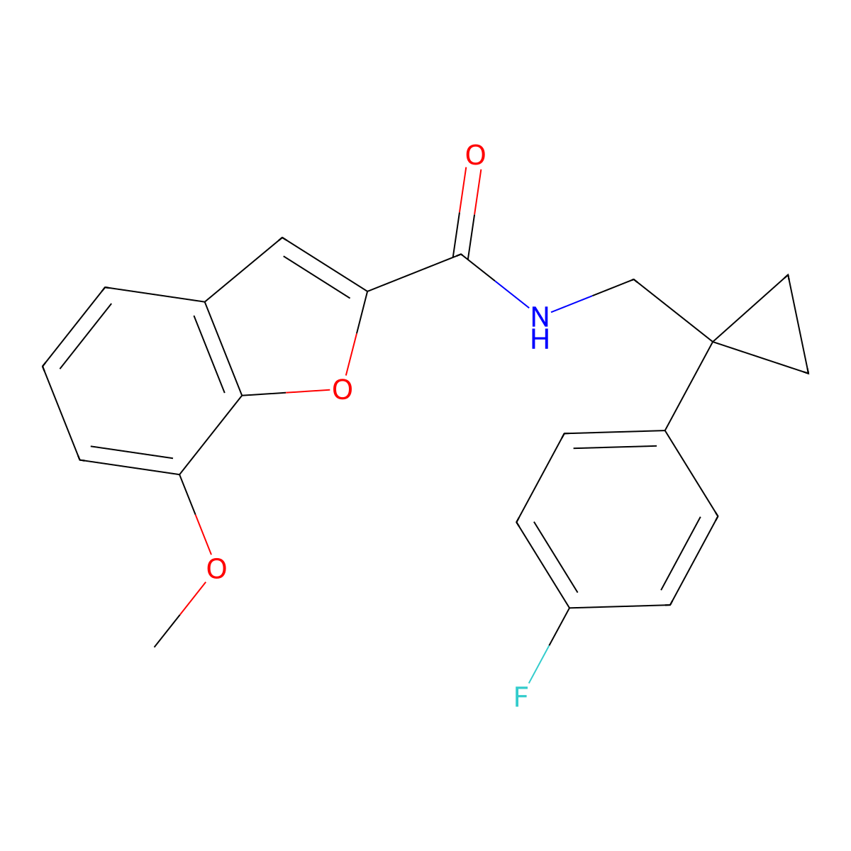 N-((1-(4-fluorophenyl)cyclopropyl)methyl)-7-methoxybenzofuran-2-carboxamide molecular structure, CAS 1209958-42-8