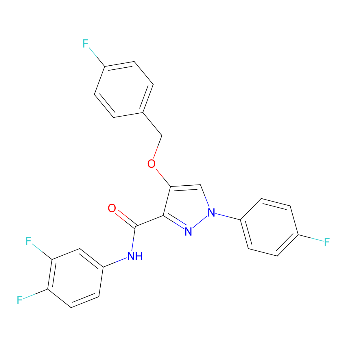 N-(3,4-difluorophenyl)-1-(4-fluorophenyl)-4-[(4-fluorophenyl)methoxy]-1H-pyrazole-3-carboxamide molecular structure, CAS 1209960-98-4