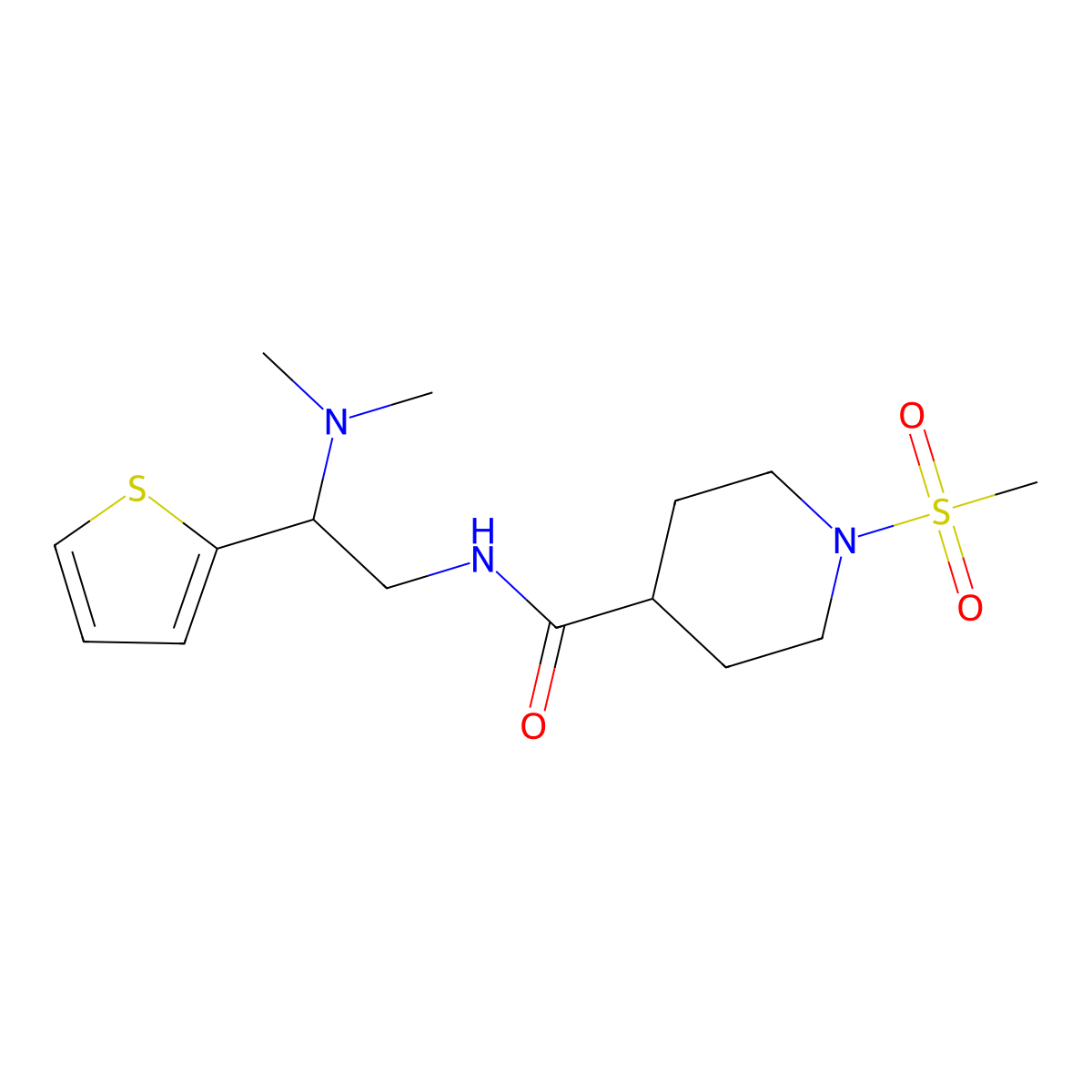 N-(2-(dimethylamino)-2-(thiophen-2-yl)ethyl)-1-(methylsulfonyl)piperidine-4-carboxamide molecular structure, CAS 1209961-43-2