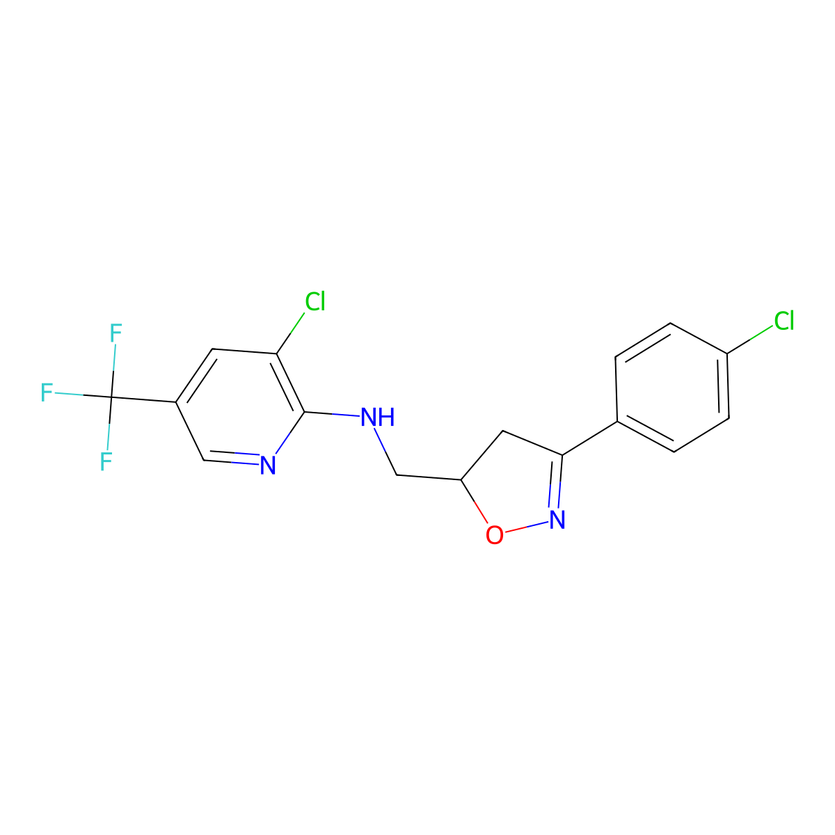 3-chloro-N-{[3-(4-chlorophenyl)-4,5-dihydro-5-isoxazolyl]methyl}-5-(trifluoromethyl)-2-pyridinamine molecular structure, CAS 1209962-52-6