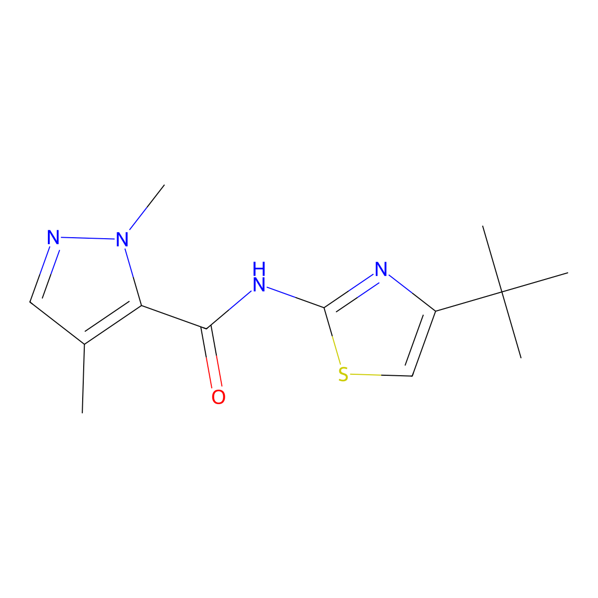 N-(4-(tert-butyl)thiazol-2-yl)-1,4-dimethyl-1H-pyrazole-5-carboxamide molecular structure, CAS 1209966-83-5