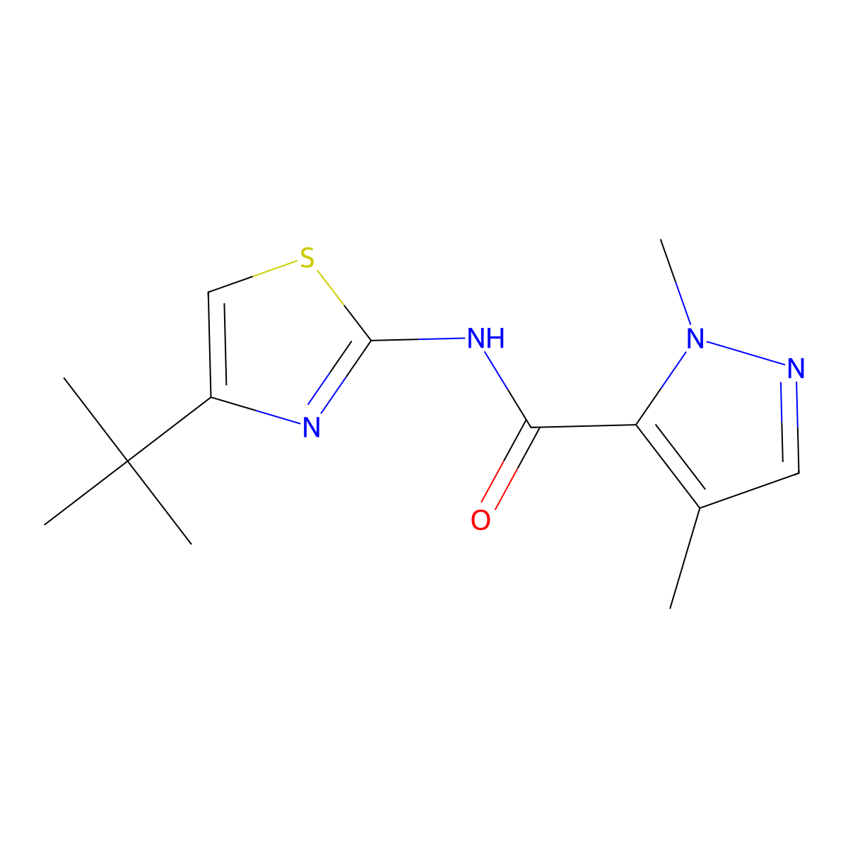 N-(4-(tert-butyl)thiazol-2-yl)-1,4-dimethyl-1H-pyrazole-5-carboxamide molecular structure, CAS 1209966-83-5