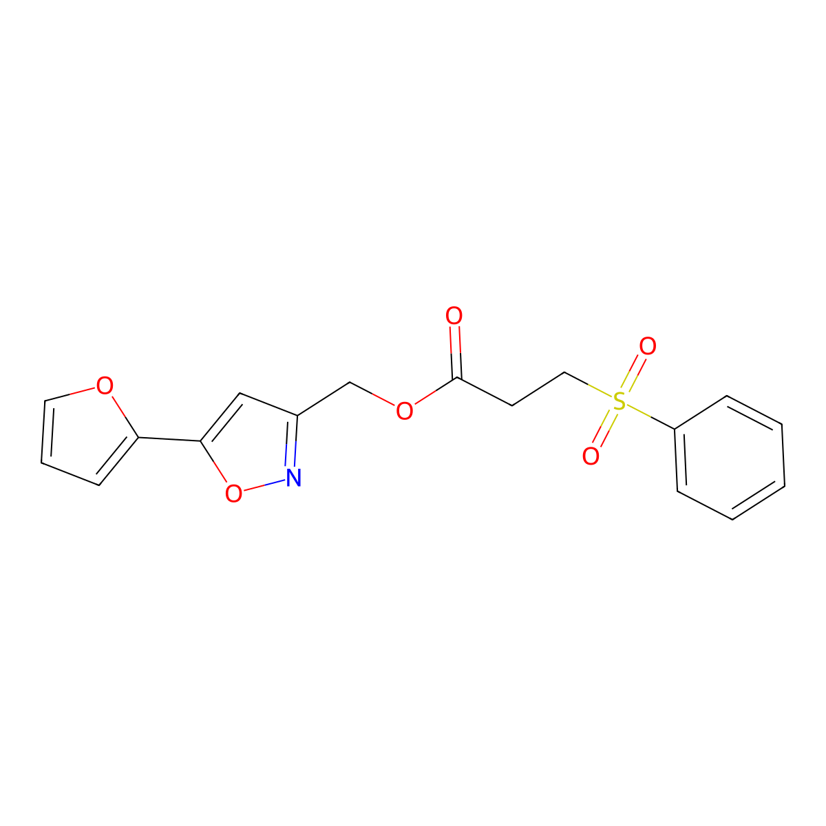 [5-(Furan-2-yl)-1,2-oxazol-3-yl]methyl 3-(benzenesulfonyl)propanoate molecular structure, CAS 1209967-31-6