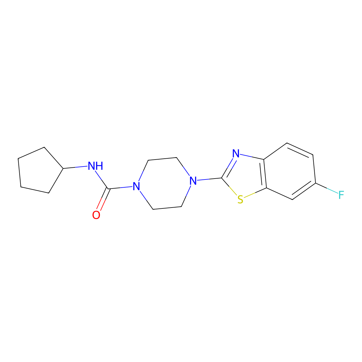 N-cyclopentyl-4-(6-fluorobenzo[d]thiazol-2-yl)piperazine-1-carboxamide molecular structure, CAS 1209968-90-0
