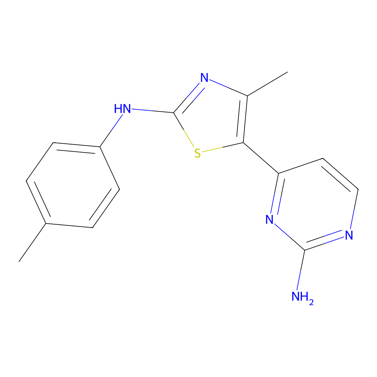 N-[5-(2-amino-4-pyrimidinyl)-4-methyl-1,3-thiazol-2-yl]-N-(4-methylphenyl)amine molecular structure, CAS 1209969-02-7