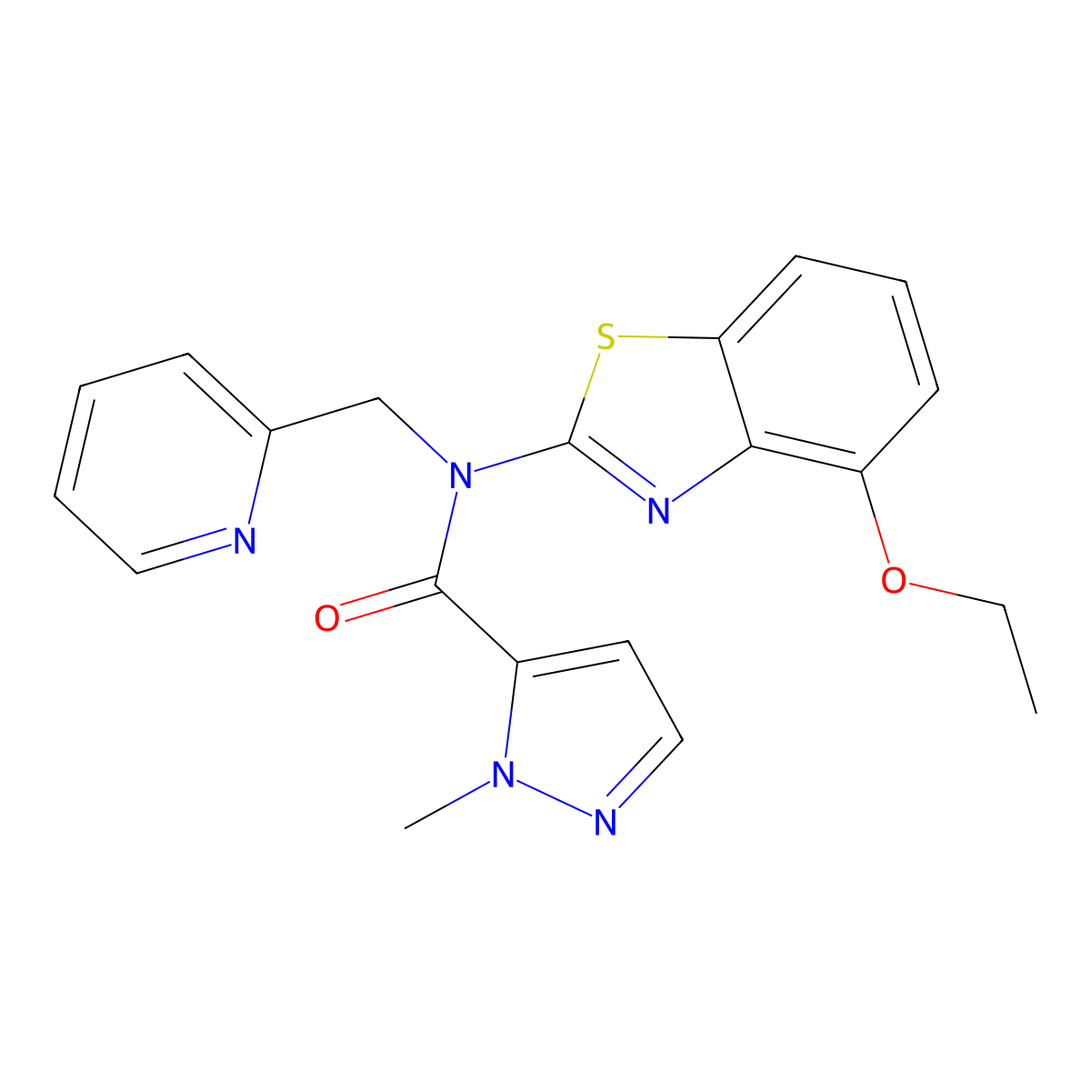 N-(4-ethoxybenzo[d]thiazol-2-yl)-1-methyl-N-(pyridin-2-ylmethyl)-1H-pyrazole-5-carboxamide molecular structure, CAS 1209971-31-2