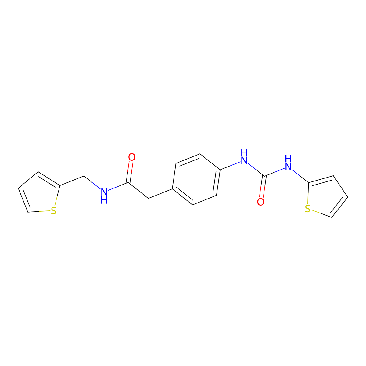 2-(4-(3-(thiophen-2-yl)ureido)phenyl)-N-(thiophen-2-ylmethyl)acetamide molecular structure, CAS 1209973-50-1