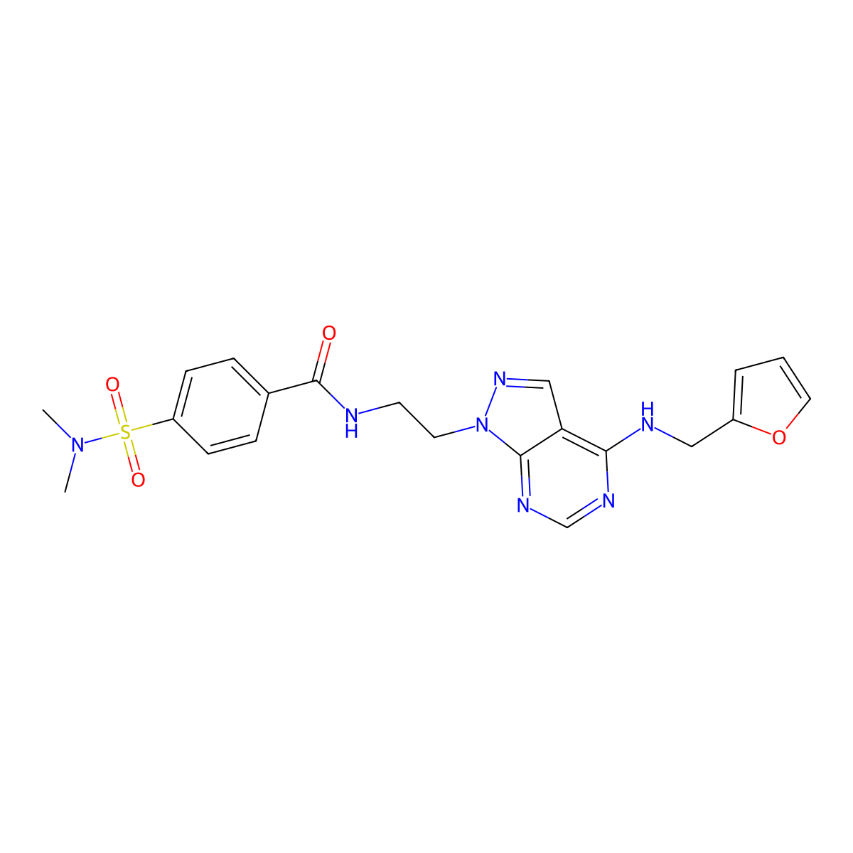 4-(N,N-dimethylsulfamoyl)-N-(2-(4-((furan-2-ylmethyl)amino)-1H-pyrazolo[3,4-d]pyrimidin-1-yl)ethyl)benzamide molecular structure, CAS 1209981-38-3