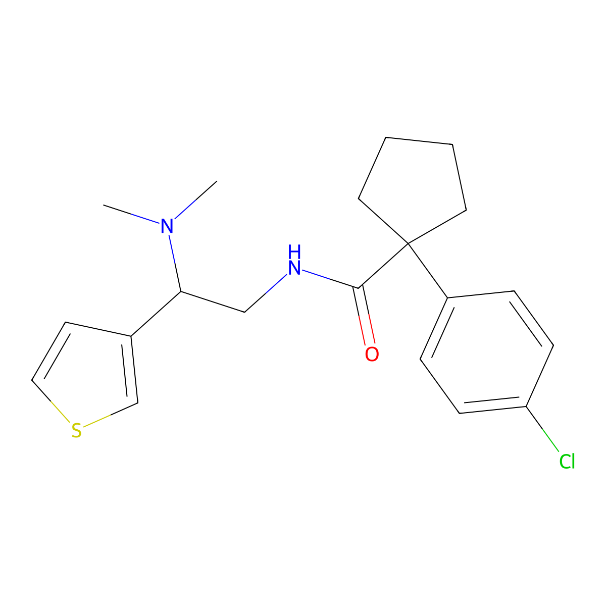 1-(4-chlorophenyl)-N-(2-(dimethylamino)-2-(thiophen-3-yl)ethyl)cyclopentanecarboxamide molecular structure, CAS 1209984-50-8
