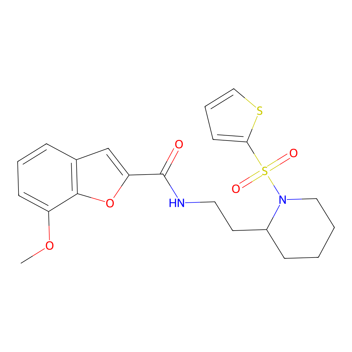 7-methoxy-N-(2-(1-(thiophen-2-ylsulfonyl)piperidin-2-yl)ethyl)benzofuran-2-carboxamide molecular structure, CAS 1209986-71-9