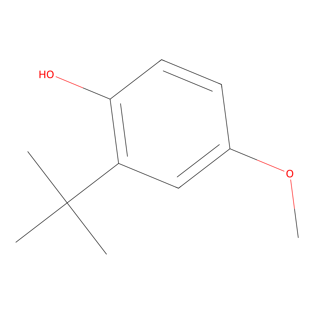 Butylated Hydroxyanisole molecular structure, CAS 121-00-6