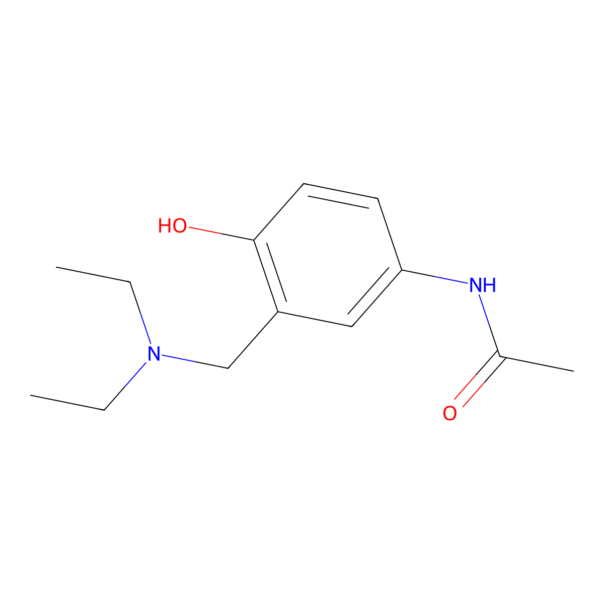 4-Acetamido-2-diethylaminomethylphenol molecular structure, CAS 121-78-8