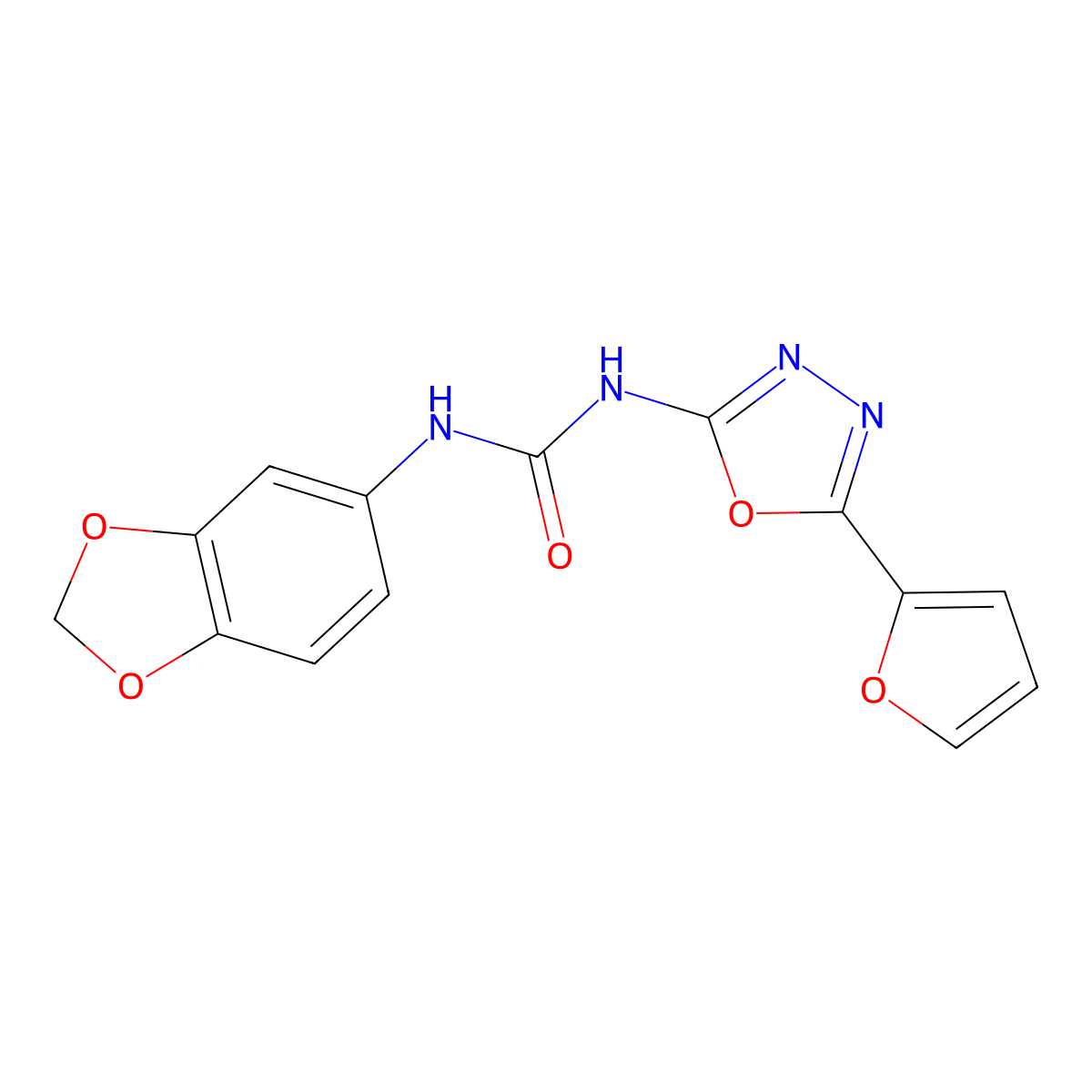 1-(Benzo[d][1,3]dioxol-5-yl)-3-(5-(furan-2-yl)-1,3,4-oxadiazol-2-yl)urea molecular structure, CAS 1210001-60-7