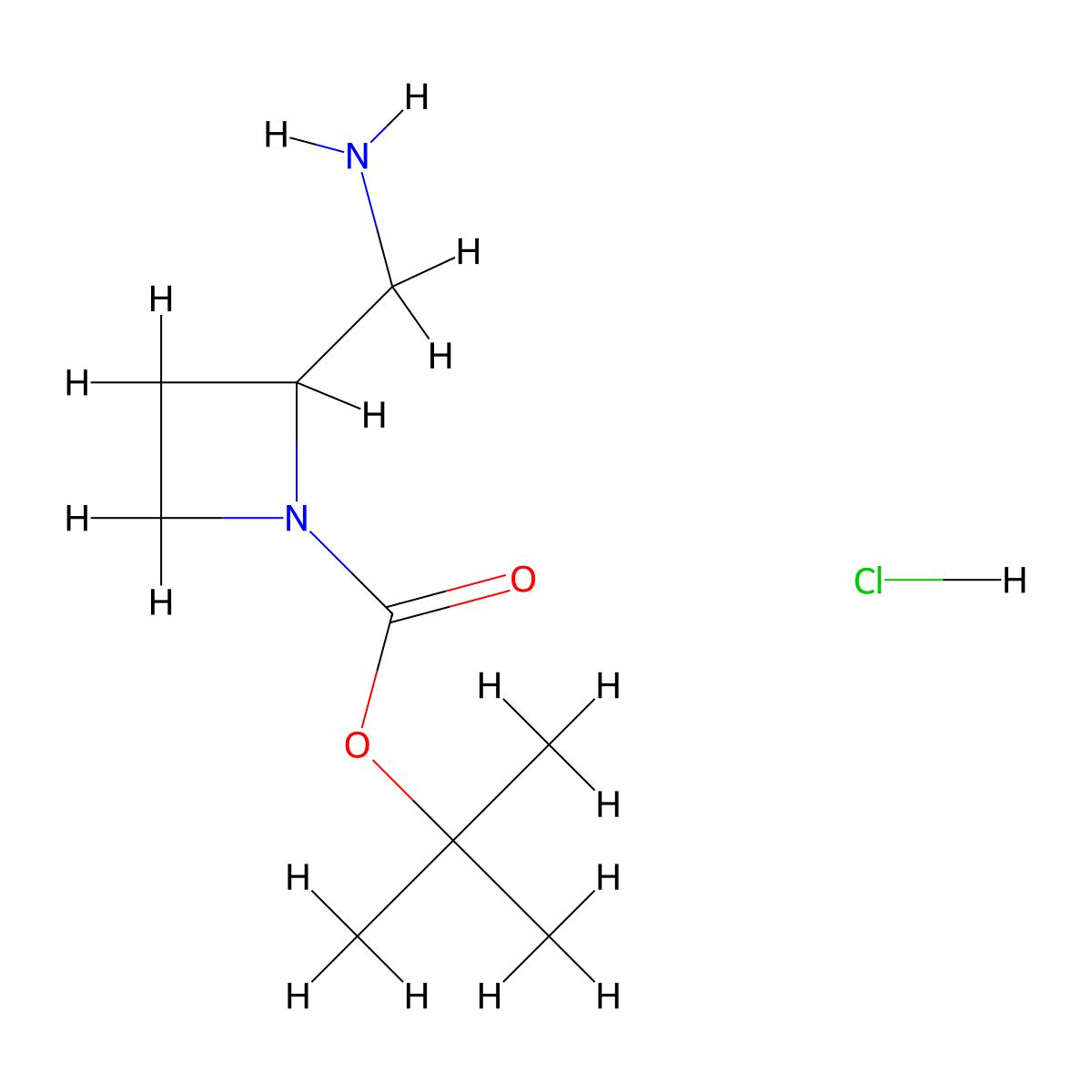 tert-Butyl 2-(aminomethyl)azetidine-1-carboxylate hydrochloride molecular structure, CAS 1210002-57-5