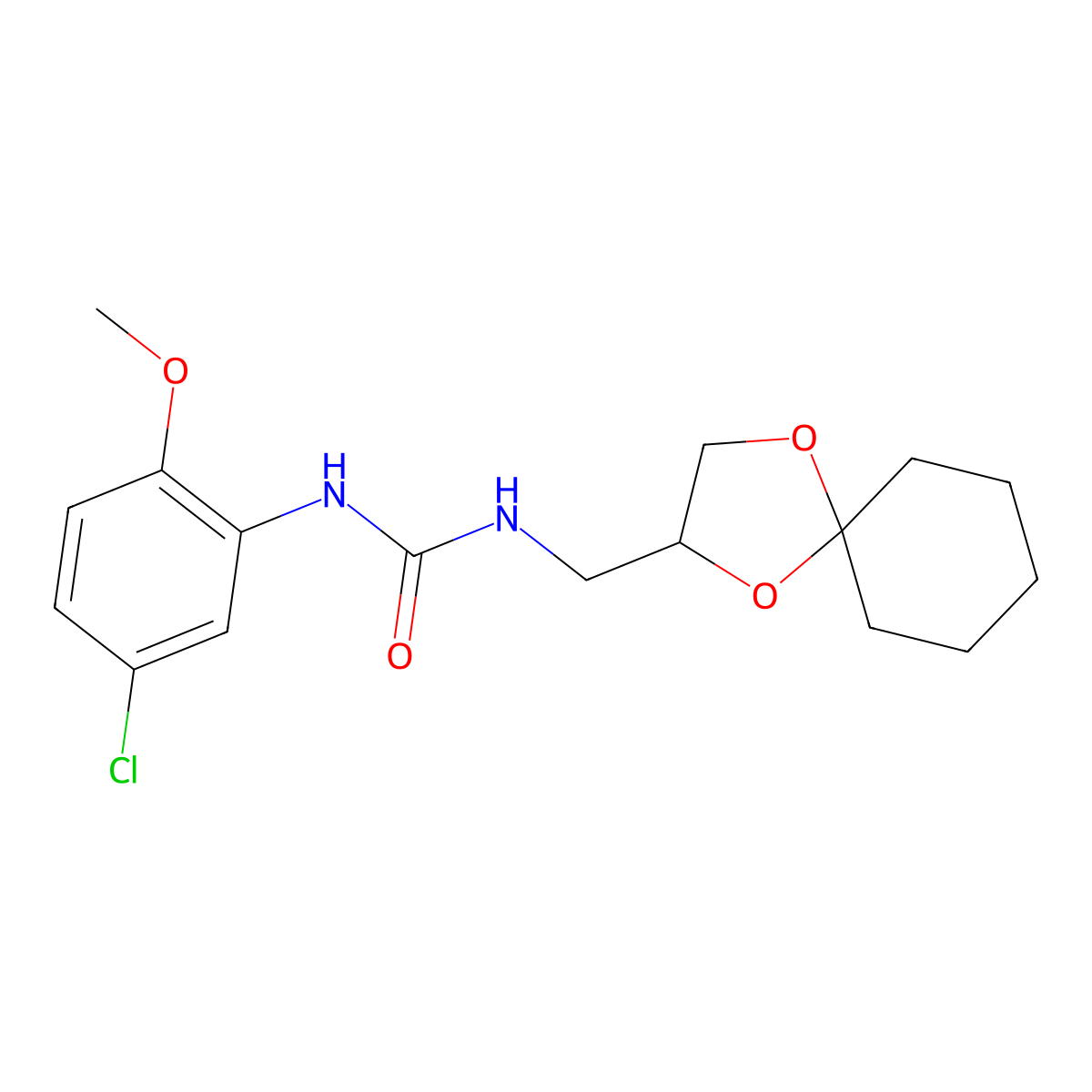 1-(1,4-Dioxaspiro[4.5]decan-2-ylmethyl)-3-(5-chloro-2-methoxyphenyl)urea molecular structure, CAS 1210018-06-6