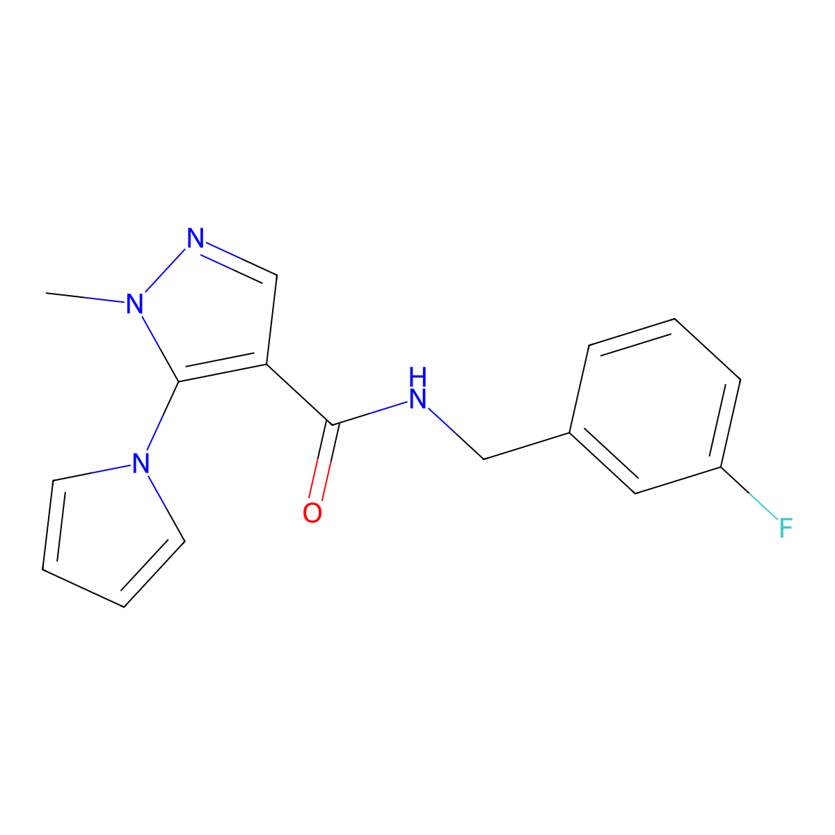 N-(3-fluorobenzyl)-1-methyl-5-(1H-pyrrol-1-yl)-1H-pyrazole-4-carboxamide molecular structure, CAS 1210018-50-0