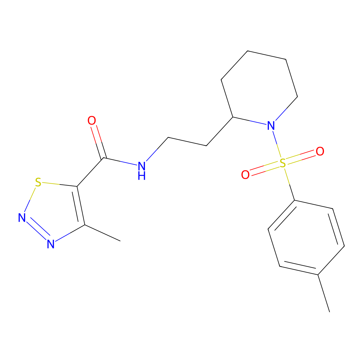 4-methyl-N-(2-(1-tosylpiperidin-2-yl)ethyl)-1,2,3-thiadiazole-5-carboxamide molecular structure, CAS 1210019-28-5