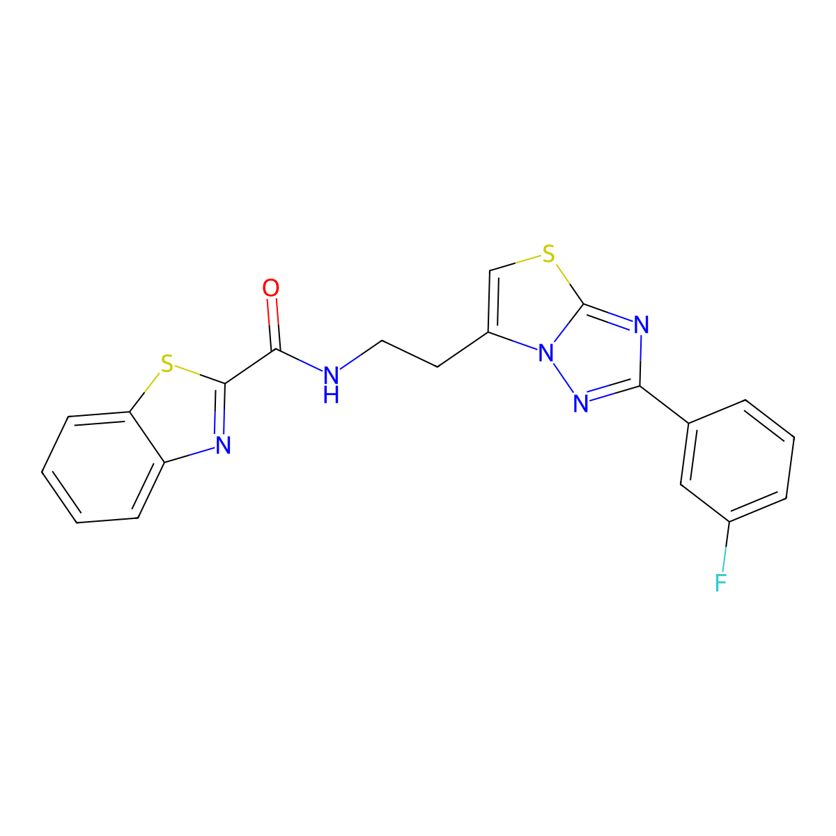 N-(2-(2-(3-fluorophenyl)thiazolo[3,2-b][1,2,4]triazol-6-yl)ethyl)benzo[d]thiazole-2-carboxamide molecular structure, CAS 1210023-07-6