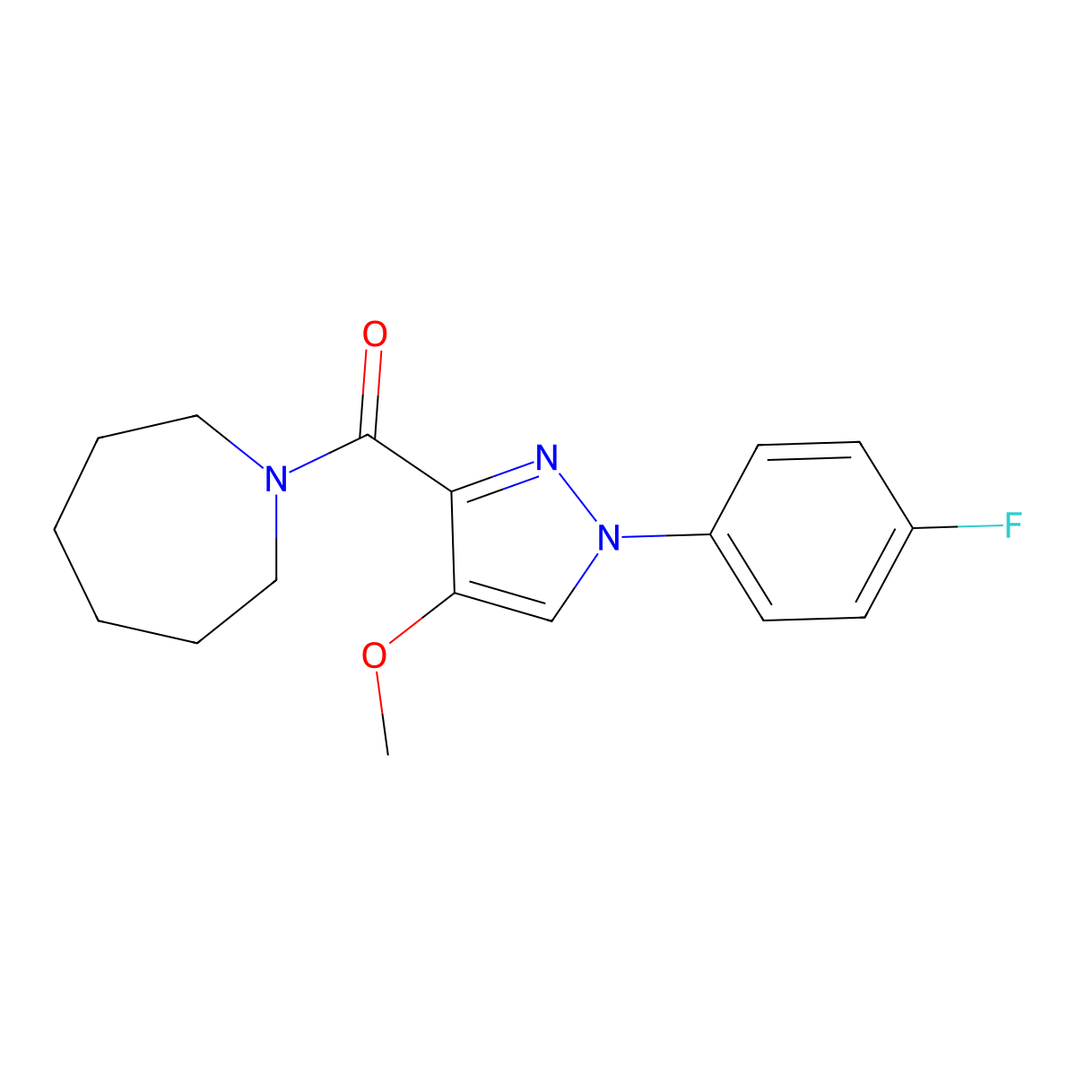 azepan-1-yl(1-(4-fluorophenyl)-4-methoxy-1H-pyrazol-3-yl)methanone molecular structure, CAS 1210031-70-1