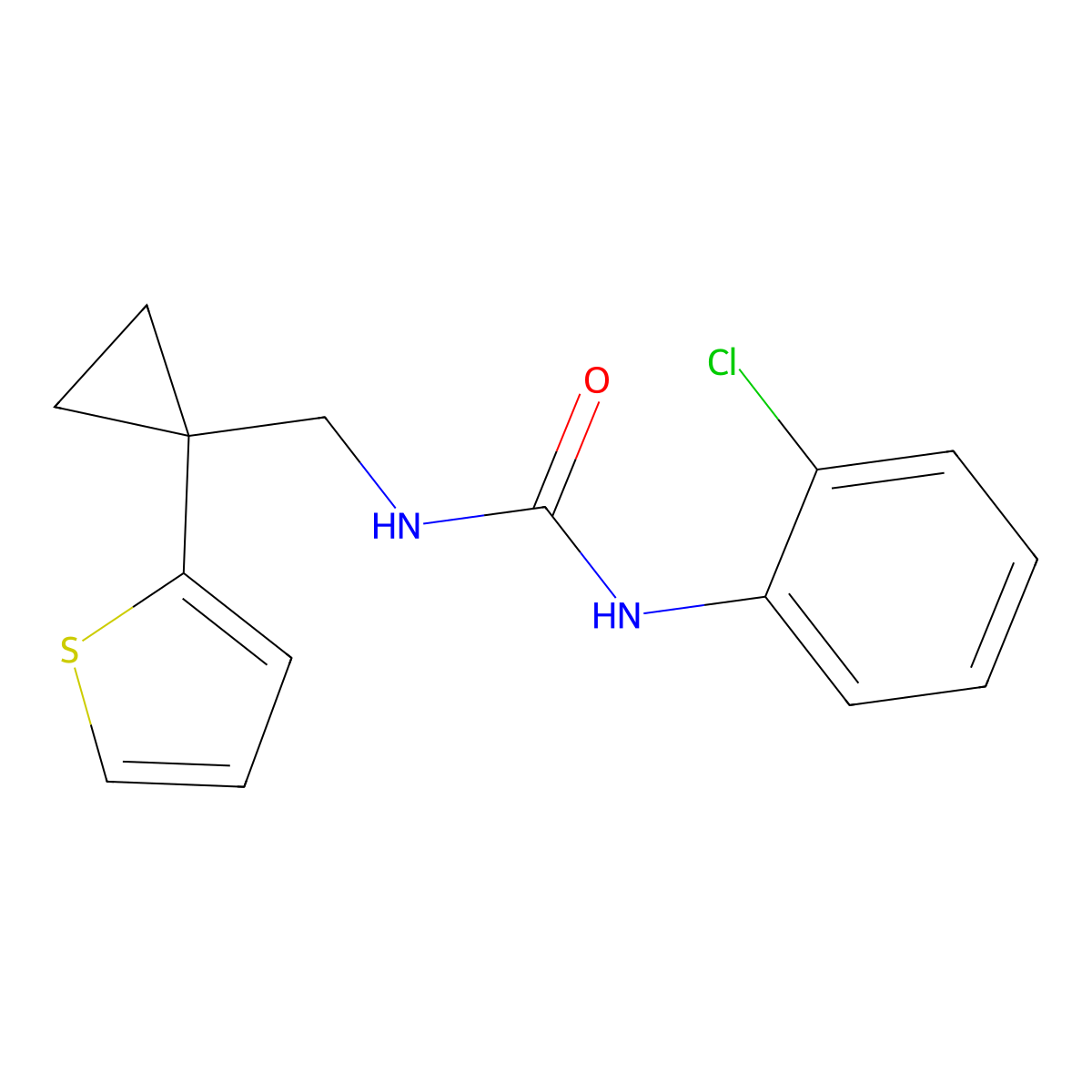 1-(2-Chlorophenyl)-3-((1-(thiophen-2-yl)cyclopropyl)methyl)urea molecular structure, CAS 1210037-16-3