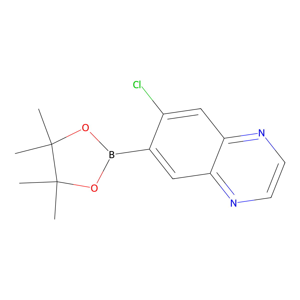 6-Chloro-7-(4,4,5,5-tetramethyl-1,3,2-dioxaborolan-2-yl)quinoxaline molecular structure, CAS 1210047-59-8