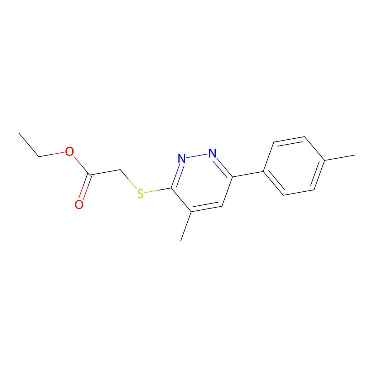 Ethyl 2-((4-methyl-6-(p-tolyl)pyridazin-3-yl)thio)acetate molecular structure, CAS 121005-07-0