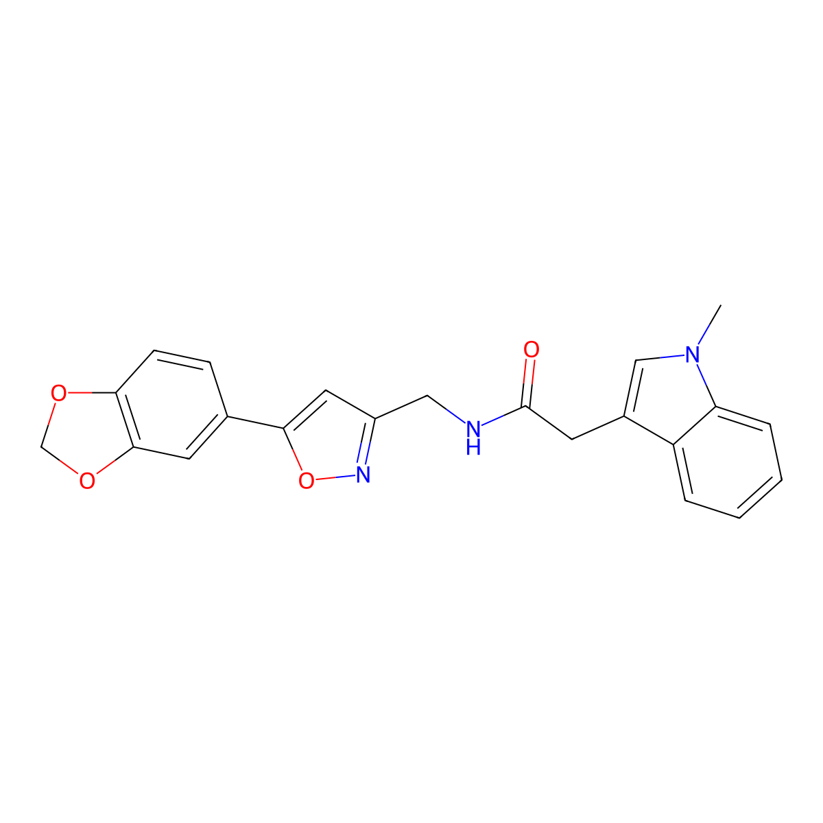 N-((5-(benzo[d][1,3]dioxol-5-yl)isoxazol-3-yl)methyl)-2-(1-methyl-1H-indol-3-yl)acetamide molecular structure, CAS 1210112-76-7