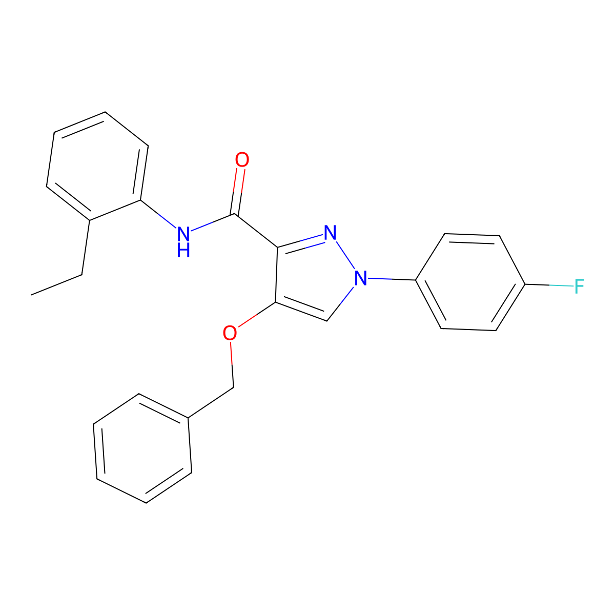 4-(benzyloxy)-N-(2-ethylphenyl)-1-(4-fluorophenyl)-1H-pyrazole-3-carboxamide molecular structure, CAS 1210119-43-9