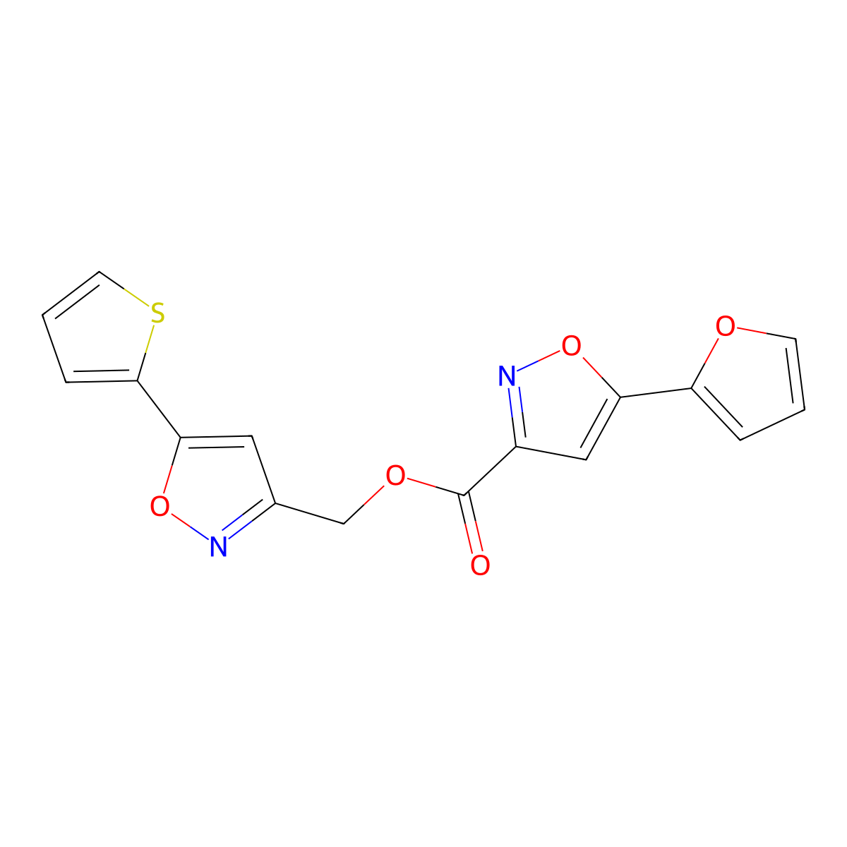 (5-(Thiophen-2-yl)isoxazol-3-yl)methyl 5-(furan-2-yl)isoxazole-3-carboxylate molecular structure, CAS 1210122-51-2