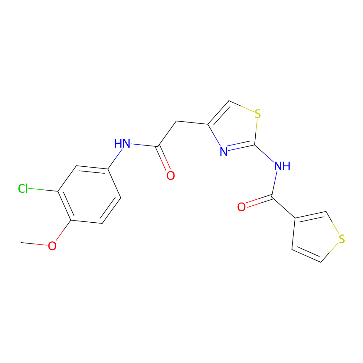 N-(4-(2-((3-chloro-4-methoxyphenyl)amino)-2-oxoethyl)thiazol-2-yl)thiophene-3-carboxamide molecular structure, CAS 1210124-77-8