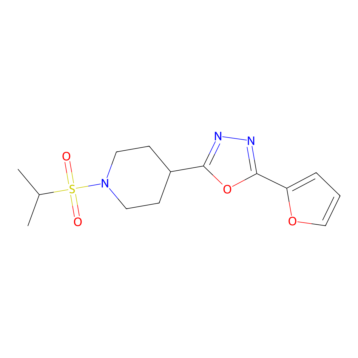 2-(Furan-2-yl)-5-(1-(isopropylsulfonyl)piperidin-4-yl)-1,3,4-oxadiazole molecular structure, CAS 1210129-14-8