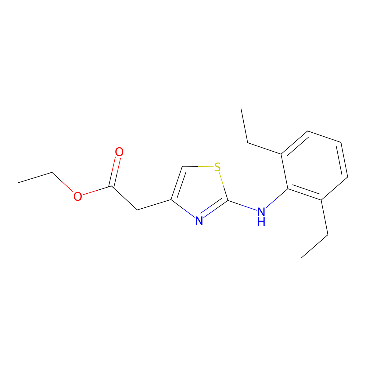 Ethyl 2-(2-((2,6-diethylphenyl)amino)thiazol-4-yl)acetate molecular structure, CAS 1210129-71-7