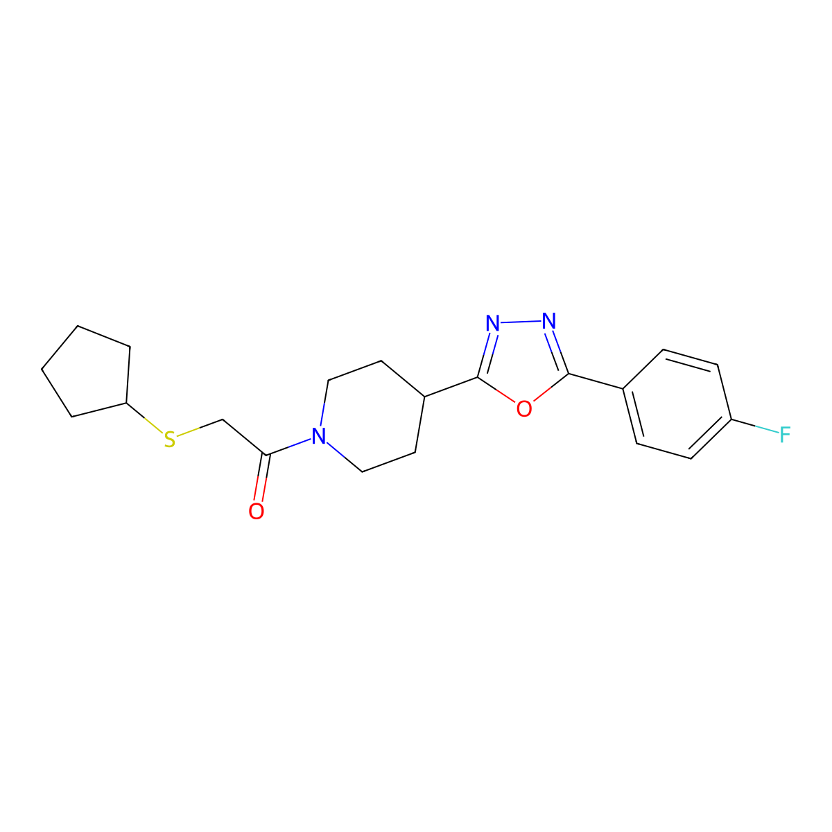 2-(Cyclopentylthio)-1-(4-(5-(4-fluorophenyl)-1,3,4-oxadiazol-2-yl)piperidin-1-yl)ethanone molecular structure, CAS 1210130-61-2