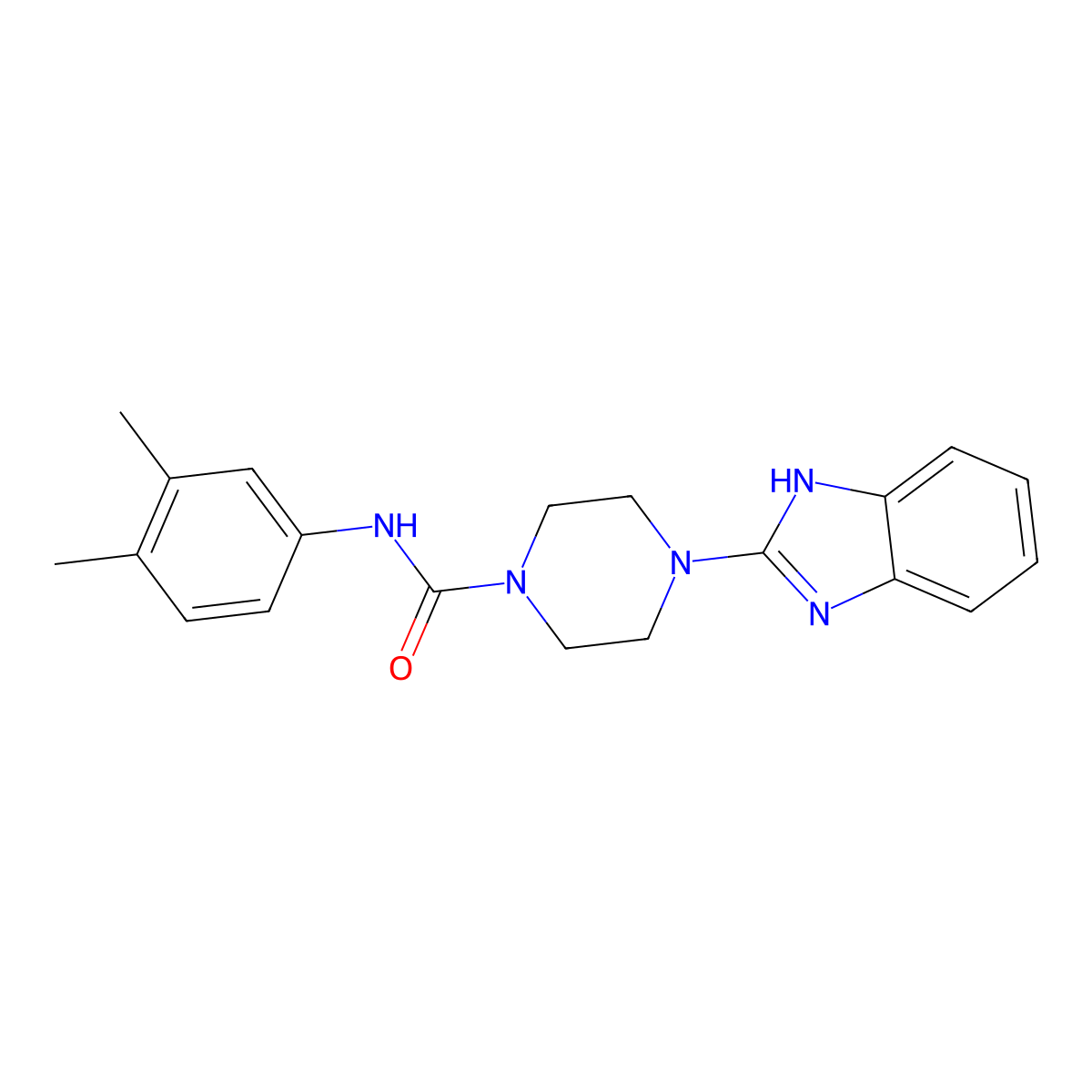 4-(1H-benzo[d]imidazol-2-yl)-N-(3,4-dimethylphenyl)piperazine-1-carboxamide molecular structure, CAS 1210133-76-8