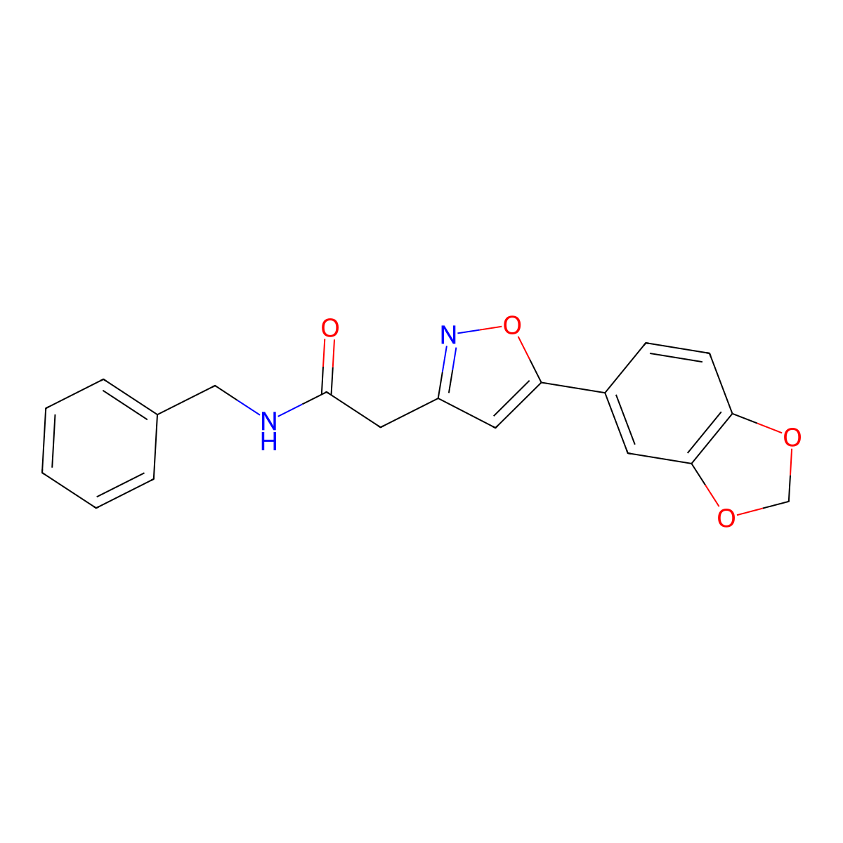 2-(5-(benzo[d][1,3]dioxol-5-yl)isoxazol-3-yl)-N-benzylacetamide molecular structure, CAS 1210145-14-4