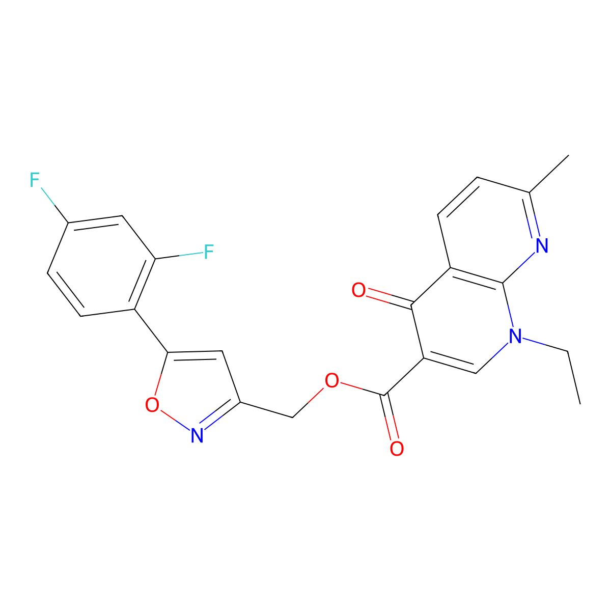 (5-(2,4-Difluorophenyl)isoxazol-3-yl)methyl 1-ethyl-7-methyl-4-oxo-1,4-dihydro-1,8-naphthyridine-3-carboxylate molecular structure, CAS 1210145-95-1