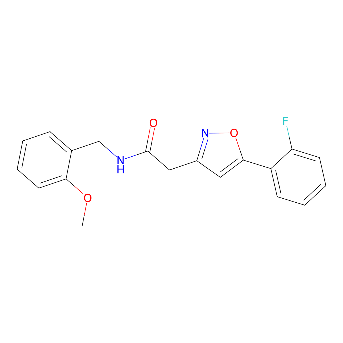 2-(5-(2-fluorophenyl)isoxazol-3-yl)-N-(2-methoxybenzyl)acetamide molecular structure, CAS 1210147-17-3