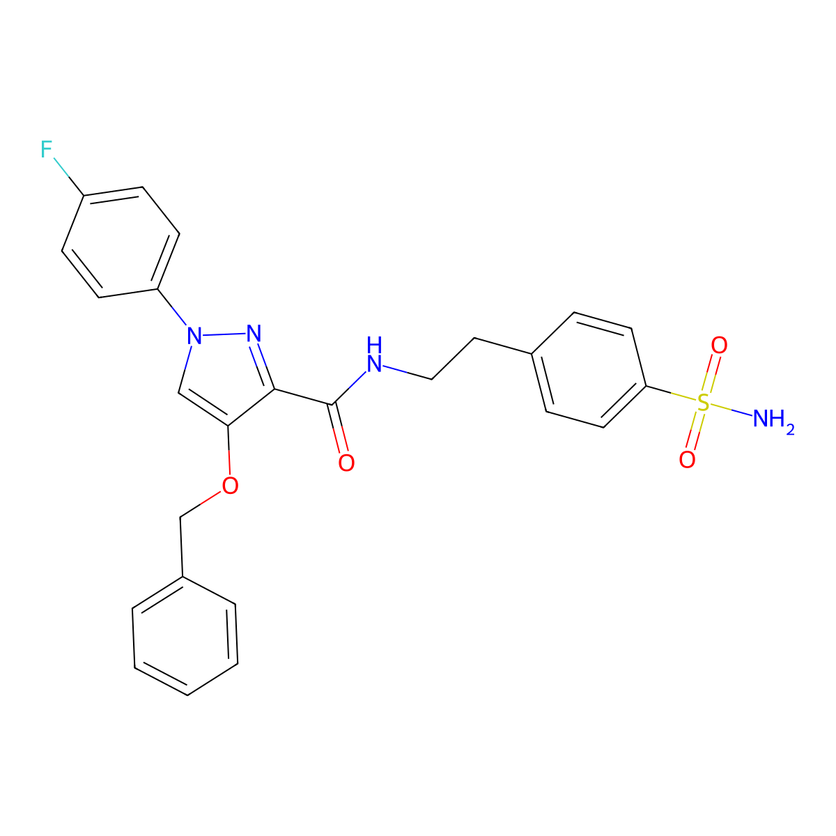 4-(benzyloxy)-1-(4-fluorophenyl)-N-(4-sulfamoylphenethyl)-1H-pyrazole-3-carboxamide molecular structure, CAS 1210147-42-4