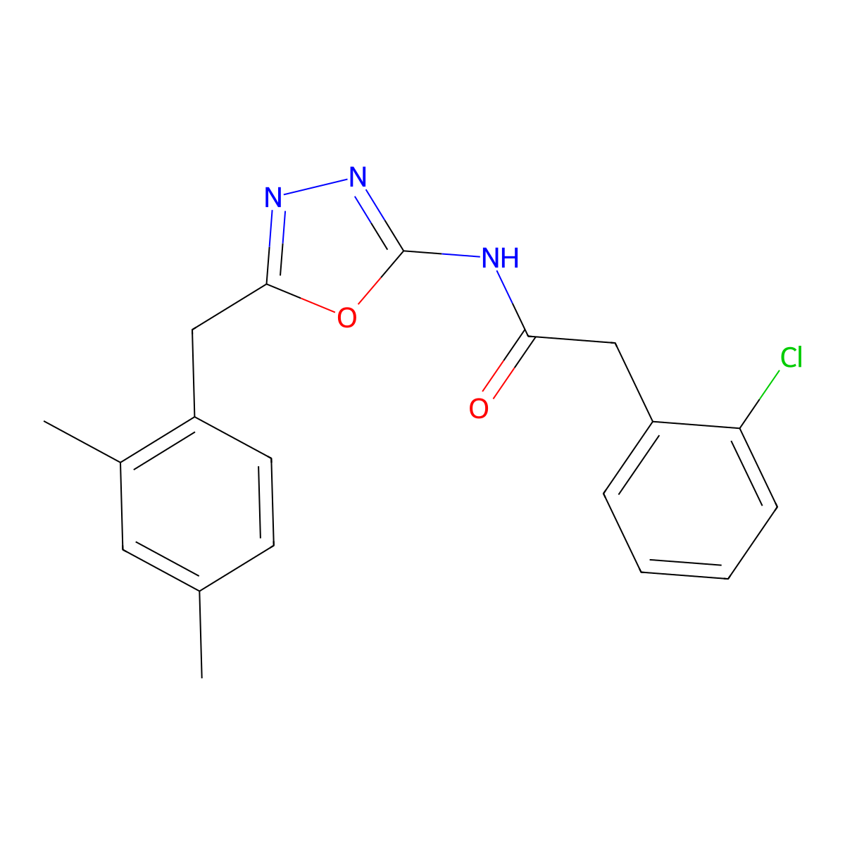 2-(2-chlorophenyl)-N-(5-(2,4-dimethylbenzyl)-1,3,4-oxadiazol-2-yl)acetamide molecular structure, CAS 1210152-39-8