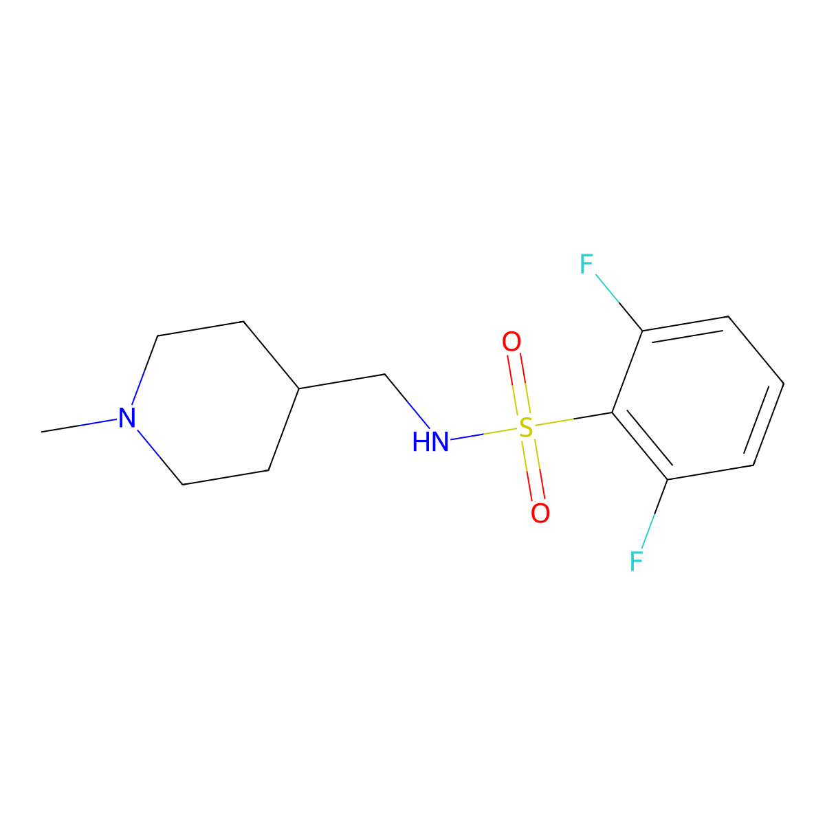 2,6-difluoro-N-((1-methylpiperidin-4-yl)methyl)benzenesulfonamide molecular structure, CAS 1210158-88-5