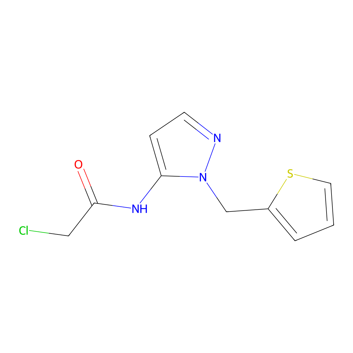 2-chloro-N-[1-(thiophen-2-ylmethyl)-1H-pyrazol-5-yl]acetamide molecular structure, CAS 1210160-78-3