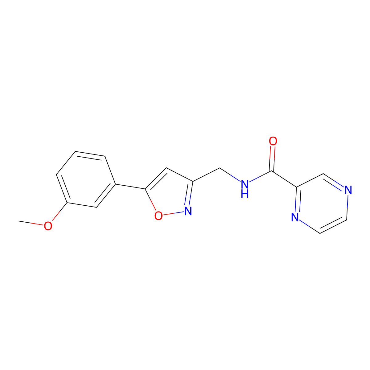 N-((5-(3-methoxyphenyl)isoxazol-3-yl)methyl)pyrazine-2-carboxamide molecular structure, CAS 1210161-57-1