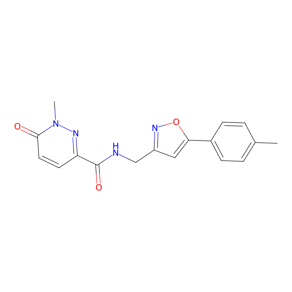1-methyl-6-oxo-N-((5-(p-tolyl)isoxazol-3-yl)methyl)-1,6-dihydropyridazine-3-carboxamide molecular structure, CAS 1210167-81-9