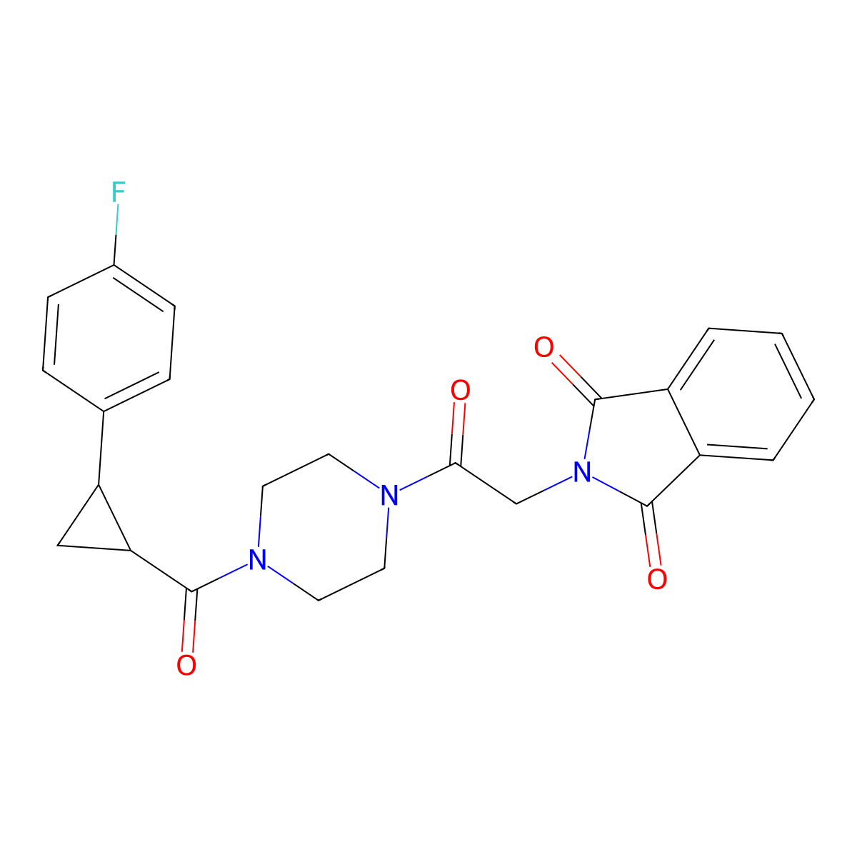 2-(2-(4-(2-(4-Fluorophenyl)cyclopropanecarbonyl)piperazin-1-yl)-2-oxoethyl)isoindoline-1,3-dione molecular structure, CAS 1210168-34-5