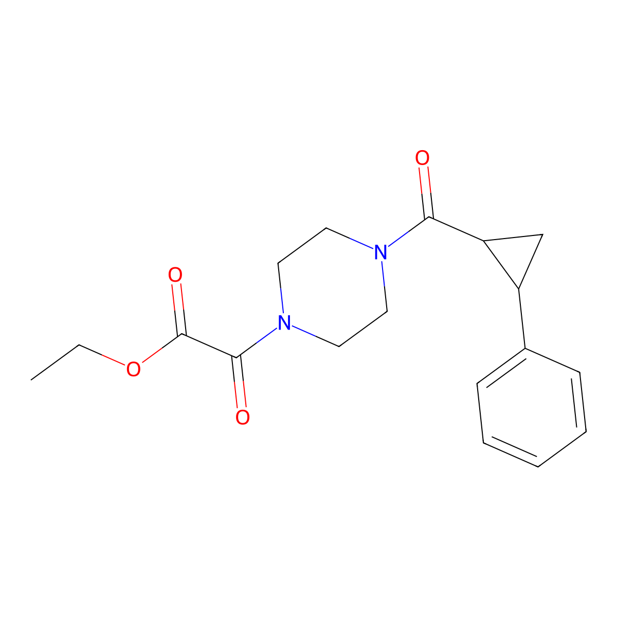 Ethyl 2-oxo-2-[4-(2-phenylcyclopropanecarbonyl)piperazin-1-yl]acetate molecular structure, CAS 1210172-89-6