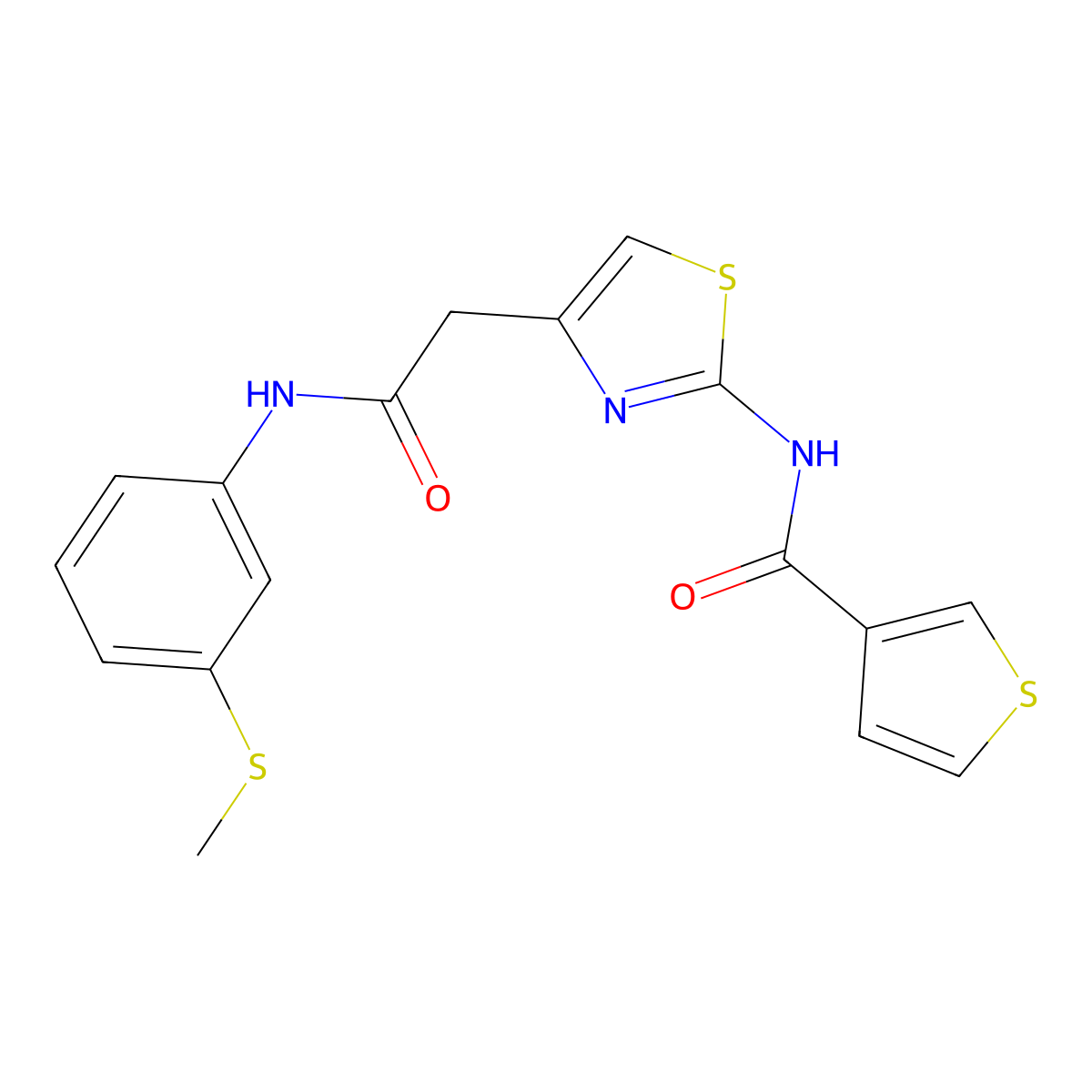 N-(4-(2-((3-(methylthio)phenyl)amino)-2-oxoethyl)thiazol-2-yl)thiophene-3-carboxamide molecular structure, CAS 1210175-72-6