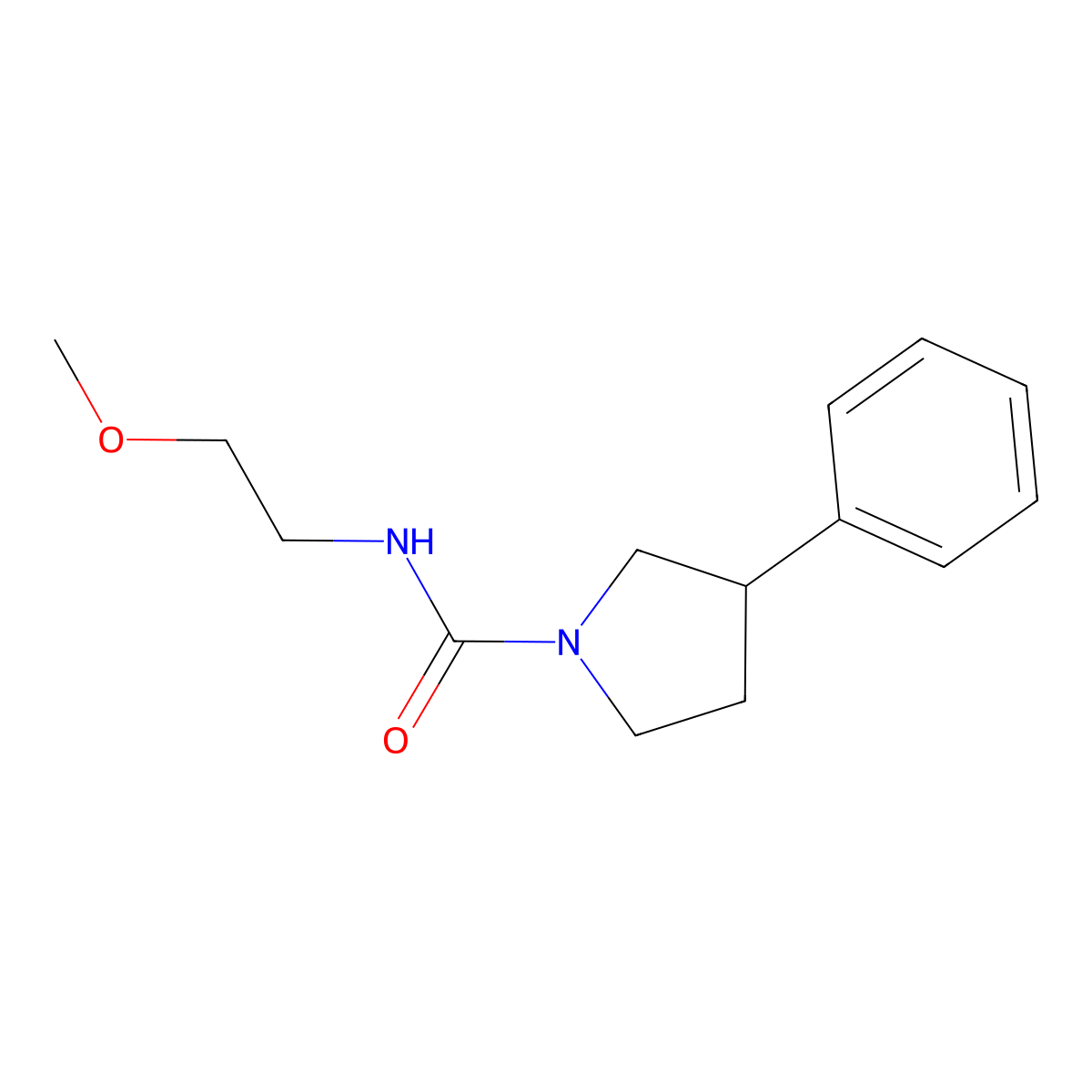 N-(2-methoxyethyl)-3-phenylpyrrolidine-1-carboxamide molecular structure, CAS 1210176-80-9