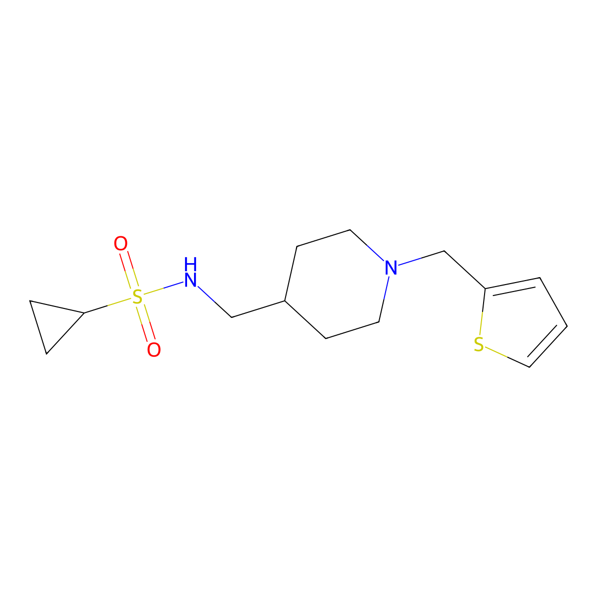 N-((1-(thiophen-2-ylmethyl)piperidin-4-yl)methyl)cyclopropanesulfonamide molecular structure, CAS 1210177-20-0